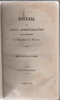 Recueil des actes administratifs de la préfecture  1872